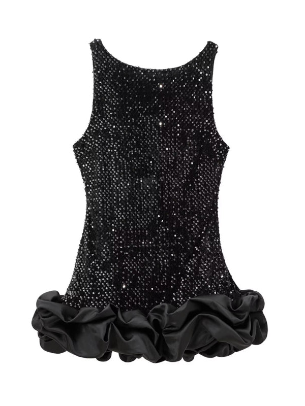 New Fashion Sequin Sleeveless Suspender Short Dress-TOPS / DRESSES-[Adult]-[Female]-Black-XS-2022 Online Blue Zone Planet