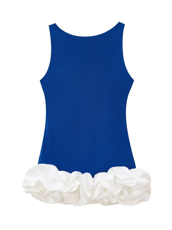 New Fashion Contrast Color Sleeveless Short Dress-TOPS / DRESSES-[Adult]-[Female]-Blue-XS-2022 Online Blue Zone Planet