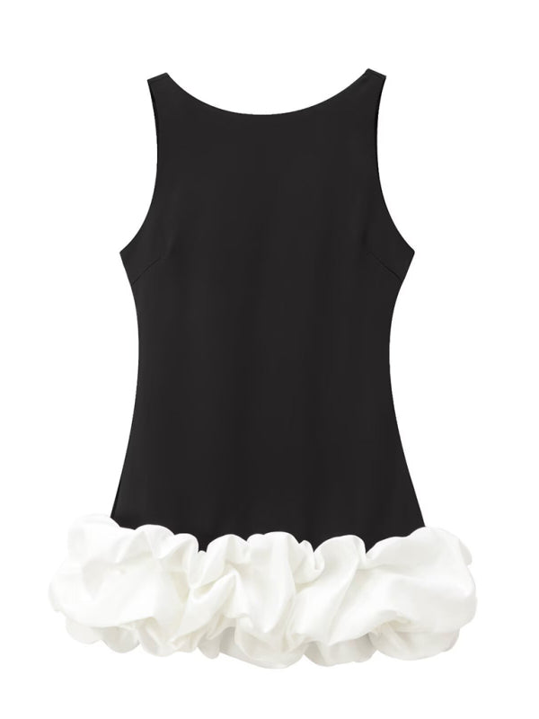 New Fashion Contrast Color Sleeveless Short Dress-TOPS / DRESSES-[Adult]-[Female]-Black-XS-2022 Online Blue Zone Planet