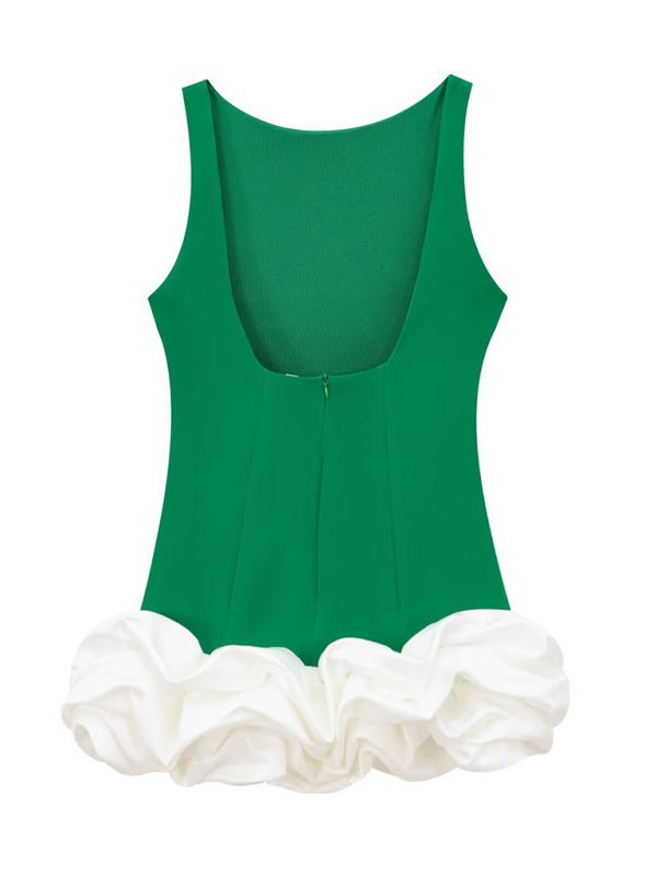New Fashion Contrast Color Sleeveless Short Dress-TOPS / DRESSES-[Adult]-[Female]-2022 Online Blue Zone Planet