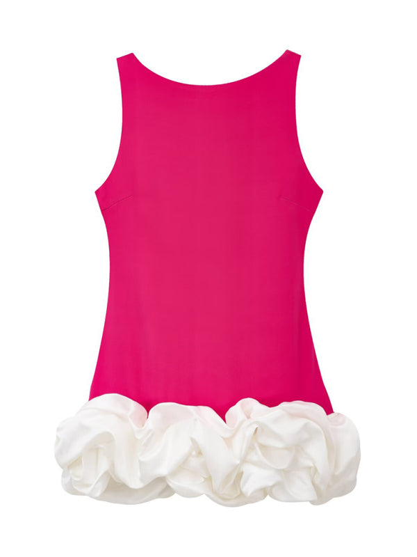 New Fashion Contrast Color Sleeveless Short Dress-TOPS / DRESSES-[Adult]-[Female]-Rose-XS-2022 Online Blue Zone Planet