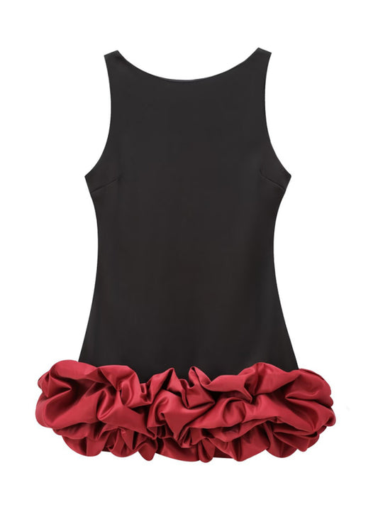 New Fashion Contrast Color Sleeveless Short Dress-TOPS / DRESSES-[Adult]-[Female]-Red-XS-2022 Online Blue Zone Planet