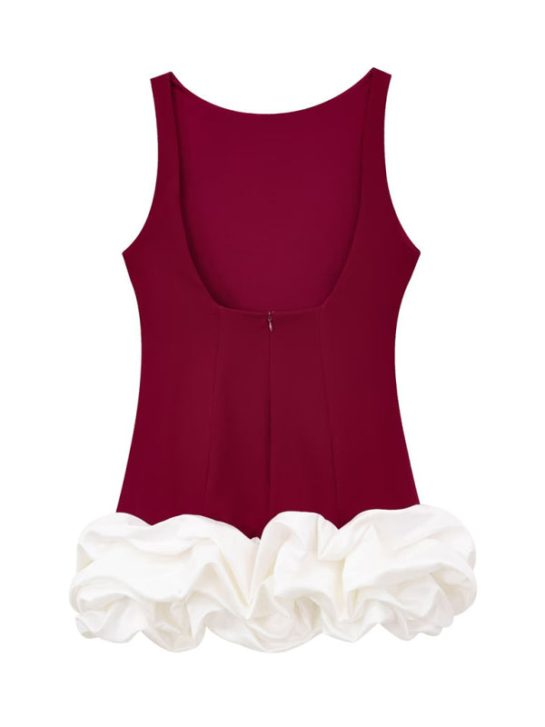 New Fashion Contrast Color Sleeveless Short Dress-TOPS / DRESSES-[Adult]-[Female]-2022 Online Blue Zone Planet