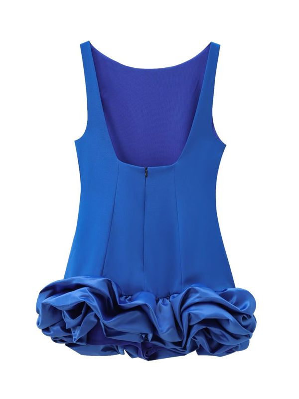 New Fashion Fabric Patchwork Bubble Hem Sleeveless Short Dress-TOPS / DRESSES-[Adult]-[Female]-2022 Online Blue Zone Planet