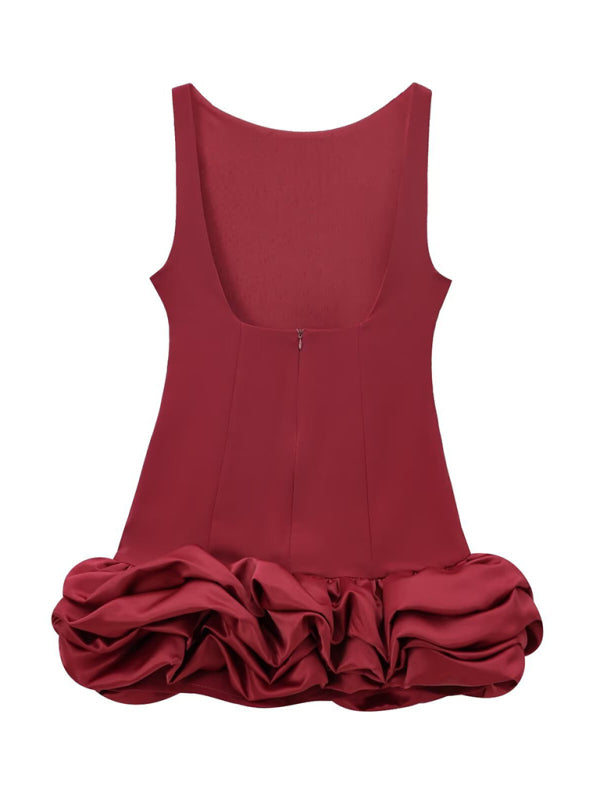 New Fashion Fabric Patchwork Bubble Hem Sleeveless Short Dress-TOPS / DRESSES-[Adult]-[Female]-2022 Online Blue Zone Planet