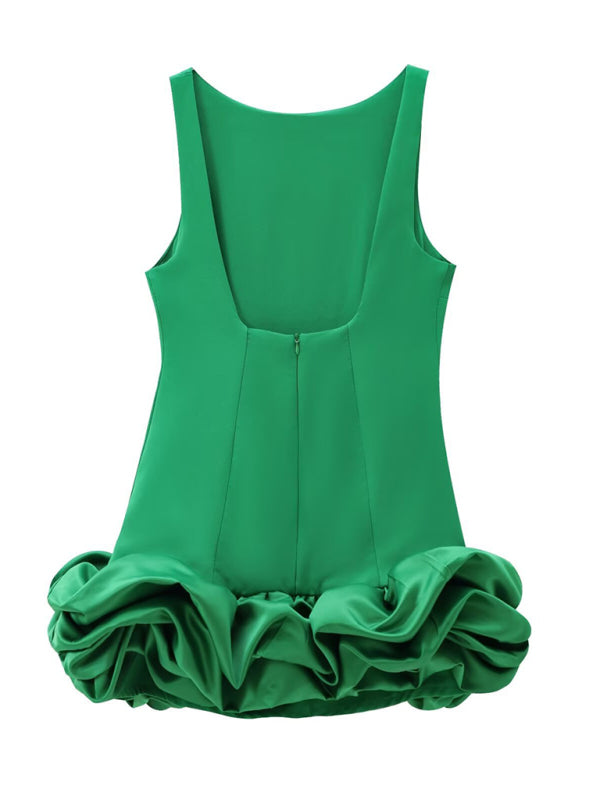 New Fashion Fabric Patchwork Bubble Hem Sleeveless Short Dress-TOPS / DRESSES-[Adult]-[Female]-2022 Online Blue Zone Planet