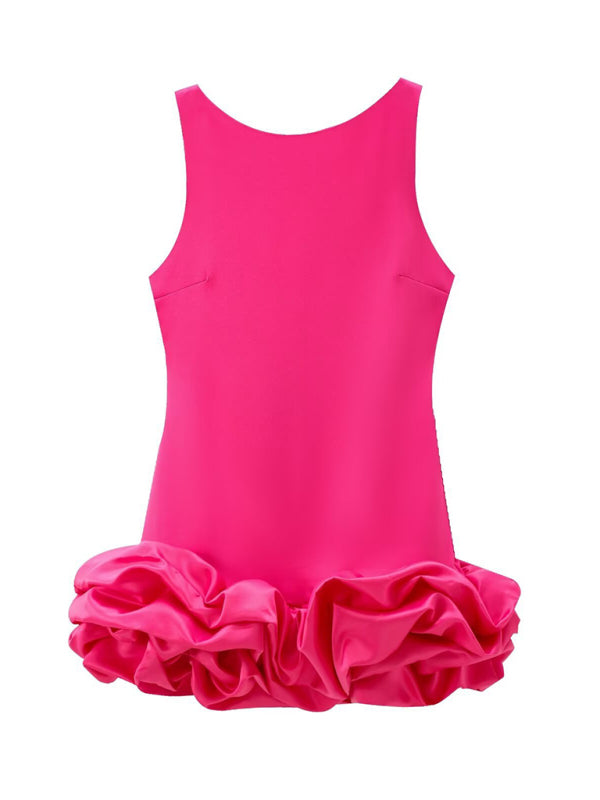 New Fashion Fabric Patchwork Bubble Hem Sleeveless Short Dress-TOPS / DRESSES-[Adult]-[Female]-Rose-XS-2022 Online Blue Zone Planet