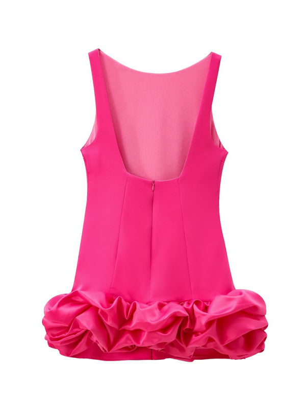 New Fashion Fabric Patchwork Bubble Hem Sleeveless Short Dress-TOPS / DRESSES-[Adult]-[Female]-2022 Online Blue Zone Planet