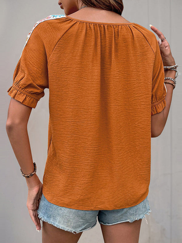 Casual Ribbon Splicing Shirt Fashion Lace-up Pullover Shirt-[Adult]-[Female]-2022 Online Blue Zone Planet