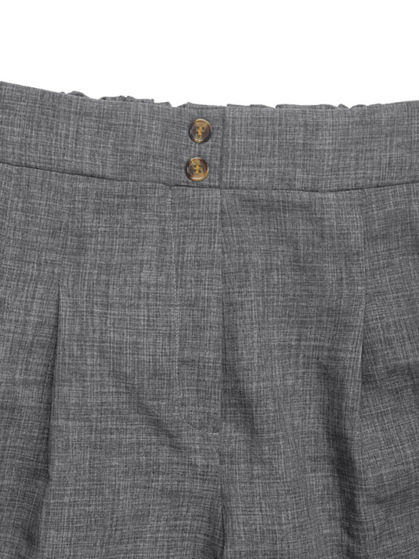 Elastic waist solid color casual shorts versatile and comfortable straight women's shorts-[Adult]-[Female]-2022 Online Blue Zone Planet