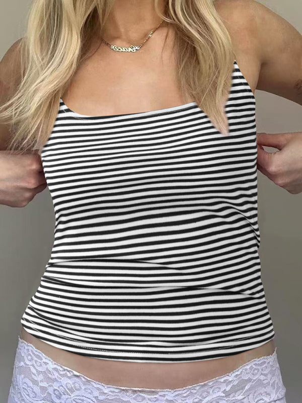 Sexy outerwear bottom striped contrast color top suspenders for women-[Adult]-[Female]-2022 Online Blue Zone Planet