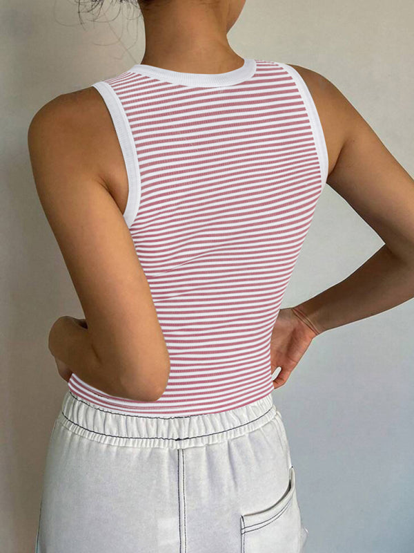 Y2K sexy sweet and spicy knitted striped contrasting top vest bottoming shirt-[Adult]-[Female]-2022 Online Blue Zone Planet