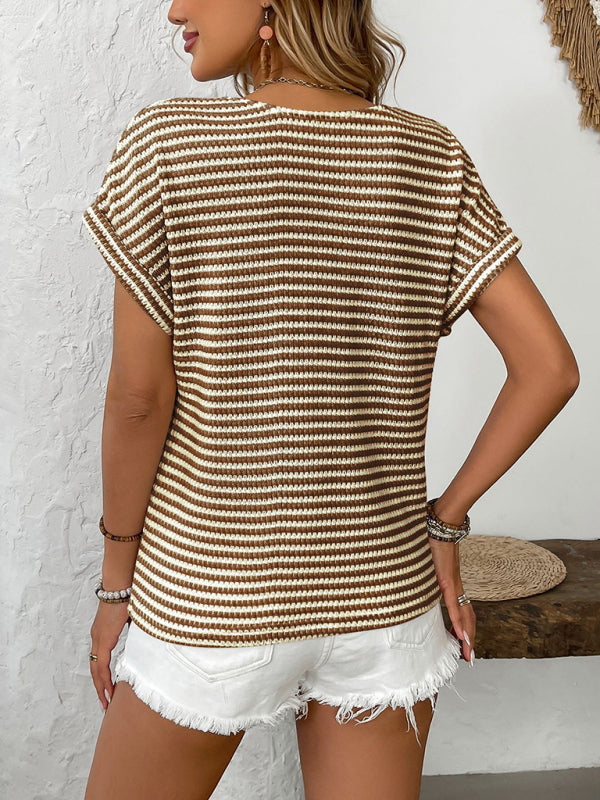 New arrival ladies' knitted V-neck button-down short sleeves-[Adult]-[Female]-2022 Online Blue Zone Planet