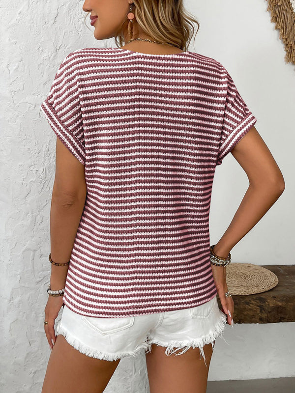 New arrival ladies' knitted V-neck button-down short sleeves-[Adult]-[Female]-2022 Online Blue Zone Planet