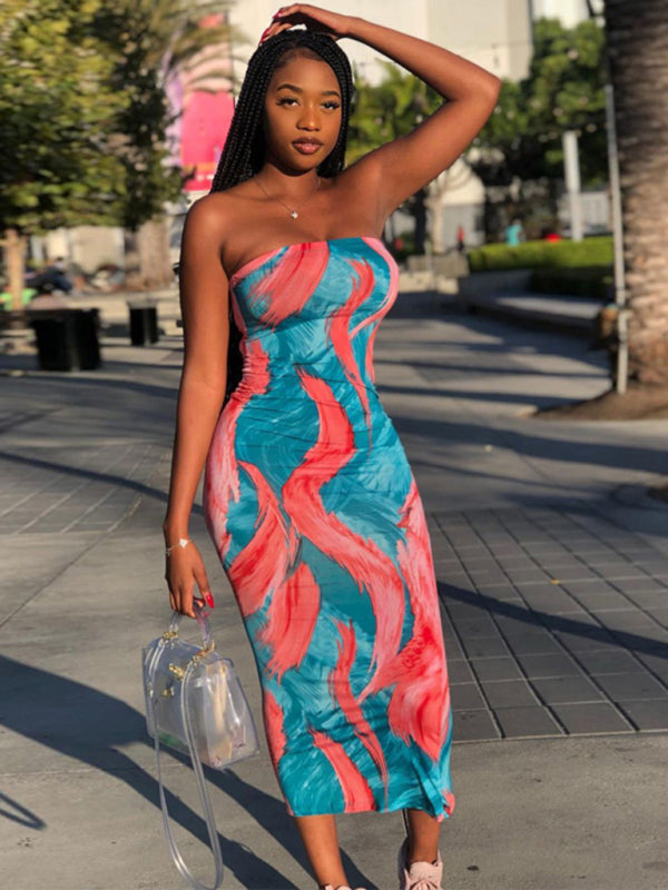 Fashion Long Sleeve Dress Women Tie Dye Print Maxi Dress Stripe Sexy V-Neck Bodycon Dresses, Q6-green / XL Fashion Long Sleeve Dress Women Tie Dye Print Maxi Dress Stripe Sexy V-Neck Bodycon Dresses, Q6-green / XL