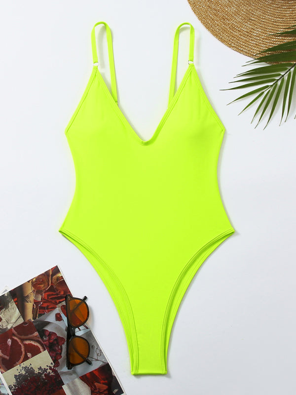 Women's multi-color sexy suspender one-piece bikini beach nightclub hot spring swimsuit-[Adult]-[Female]-Green-S-2022 Online Blue Zone Planet