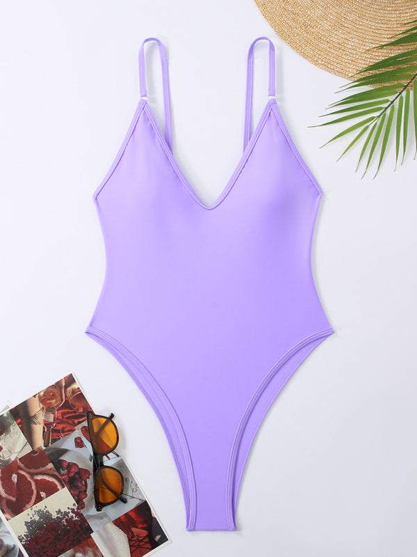 Women's multi-color sexy suspender one-piece bikini beach nightclub hot spring swimsuit-[Adult]-[Female]-Purple-S-2022 Online Blue Zone Planet