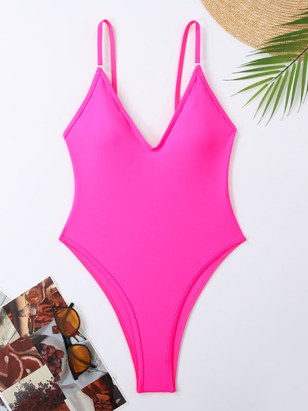 Women's multi-color sexy suspender one-piece bikini beach nightclub hot spring swimsuit-[Adult]-[Female]-Rose-S-2022 Online Blue Zone Planet