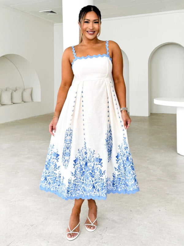 Wave Hem Sleeveless Backless Lace-up Strappy Midi Dress-TOPS / DRESSES-[Adult]-[Female]-Blue-S-2022 Online Blue Zone Planet