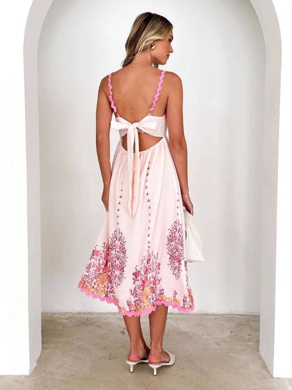 Wave Hem Sleeveless Backless Lace-up Strappy Midi Dress-TOPS / DRESSES-[Adult]-[Female]-2022 Online Blue Zone Planet