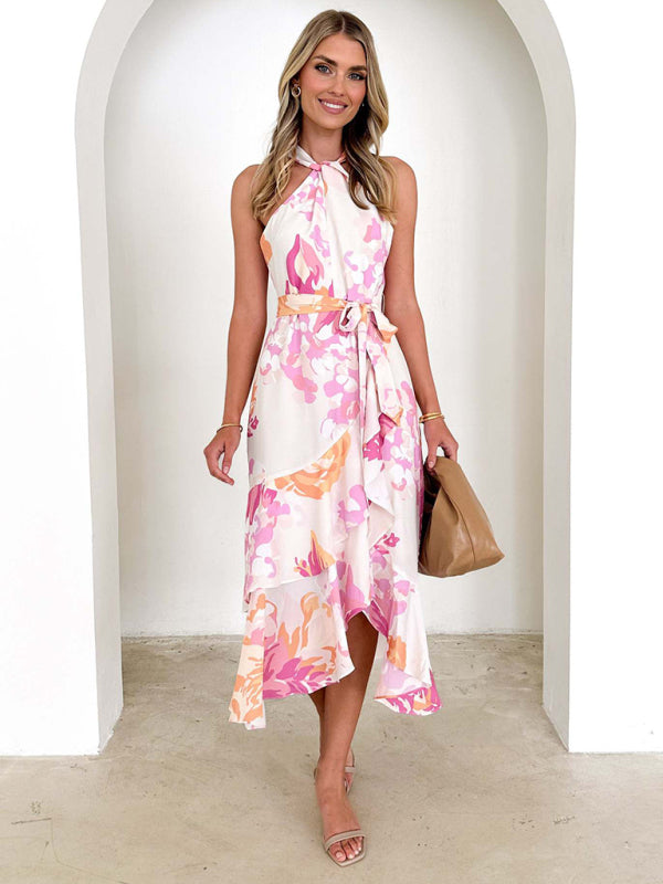 Women's printed suspenders sexy mid-length dress-TOPS / DRESSES-[Adult]-[Female]-Pink-S-2022 Online Blue Zone Planet
