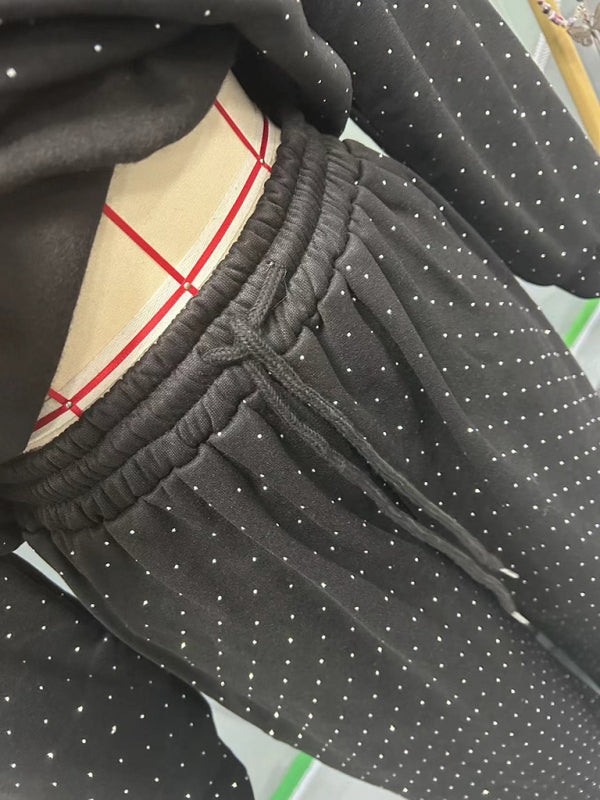 Women's casual round neck long sleeve full body hot diamond drawstring ankle two piece suit-[Adult]-[Female]-2022 Online Blue Zone Planet