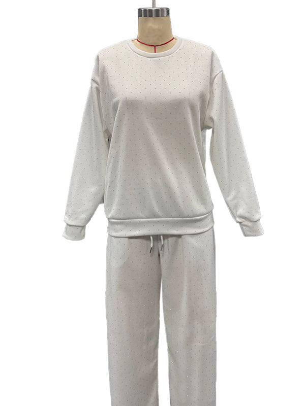 Women's casual round neck long sleeve full body hot diamond drawstring ankle two piece suit-[Adult]-[Female]-2022 Online Blue Zone Planet