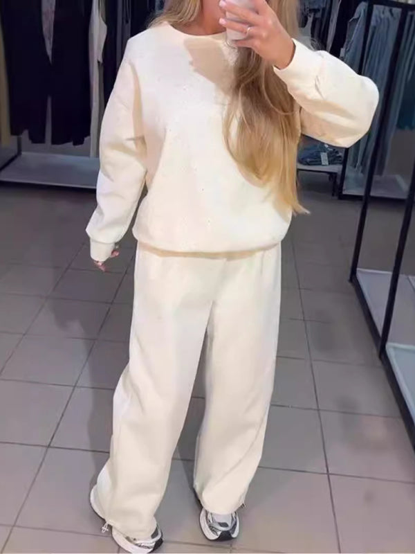 Women's casual round neck long sleeve full body hot diamond drawstring ankle two piece suit-[Adult]-[Female]-2022 Online Blue Zone Planet