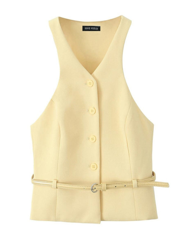 Women's Fashionable and Elegant Vest Top/Mid Skirt (with Belt)-[Adult]-[Female]-Top-XS-2022 Online Blue Zone Planet