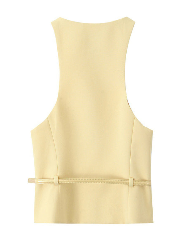 Women's Fashionable and Elegant Vest Top/Mid Skirt (with Belt)-[Adult]-[Female]-2022 Online Blue Zone Planet
