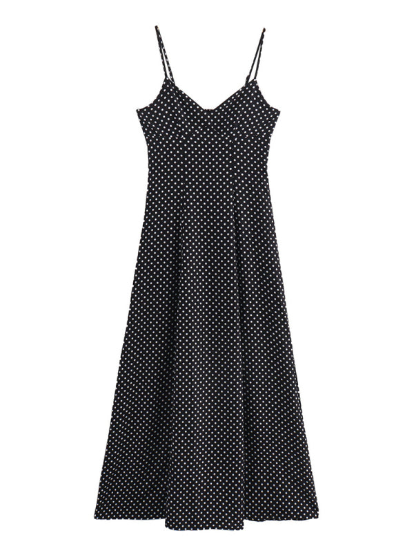 Polka dot print suspender dress-[Adult]-[Female]-Black-S-2022 Online Blue Zone Planet