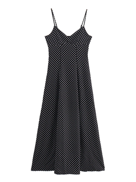 Polka dot print suspender dress-[Adult]-[Female]-Black-S-2022 Online Blue Zone Planet