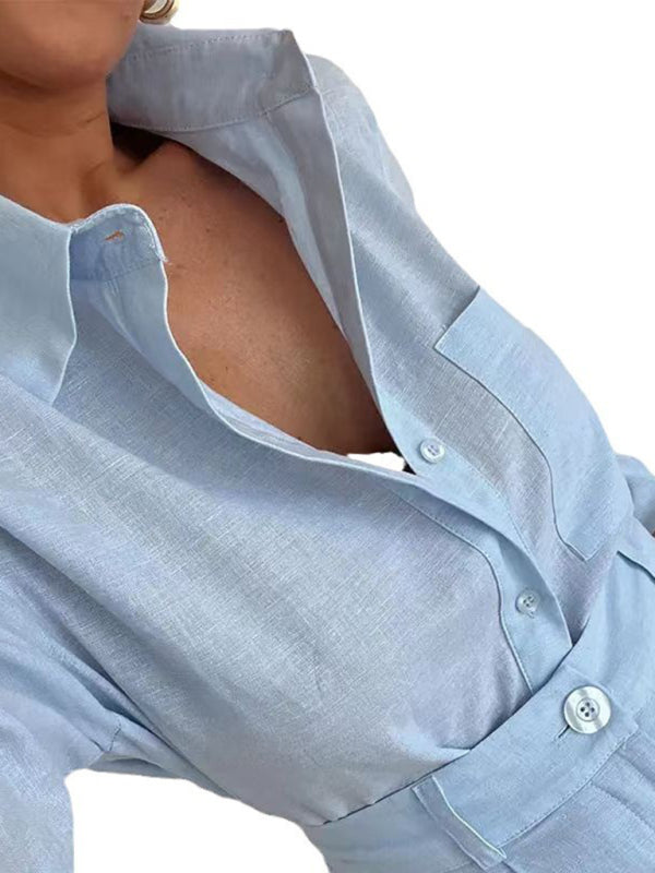 Fashion casual short trousers and long-sleeved shirt set-[Adult]-[Female]-2022 Online Blue Zone Planet