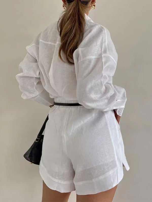 Fashion casual short trousers and long-sleeved shirt set-[Adult]-[Female]-2022 Online Blue Zone Planet