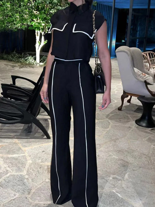 New fashion casual solid color loose trousers two-piece set-[Adult]-[Female]-Black-S-2022 Online Blue Zone Planet