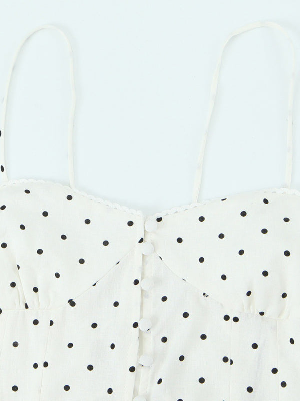 Isla's Strappy Polka Dot Single-breasted Mini Dress-TOPS / DRESSES-[Adult]-[Female]-2022 Online Blue Zone Planet
