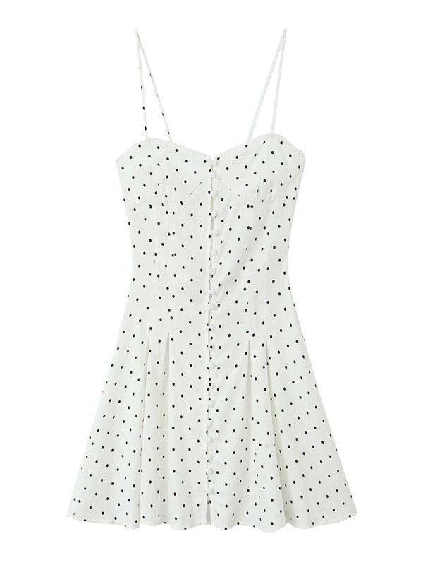Isla's Strappy Polka Dot Single-breasted Mini Dress-TOPS / DRESSES-[Adult]-[Female]-White-XS-2022 Online Blue Zone Planet
