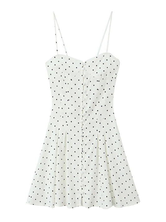 Isla's Strappy Polka Dot Single-breasted Mini Dress-TOPS / DRESSES-[Adult]-[Female]-White-XS-2022 Online Blue Zone Planet