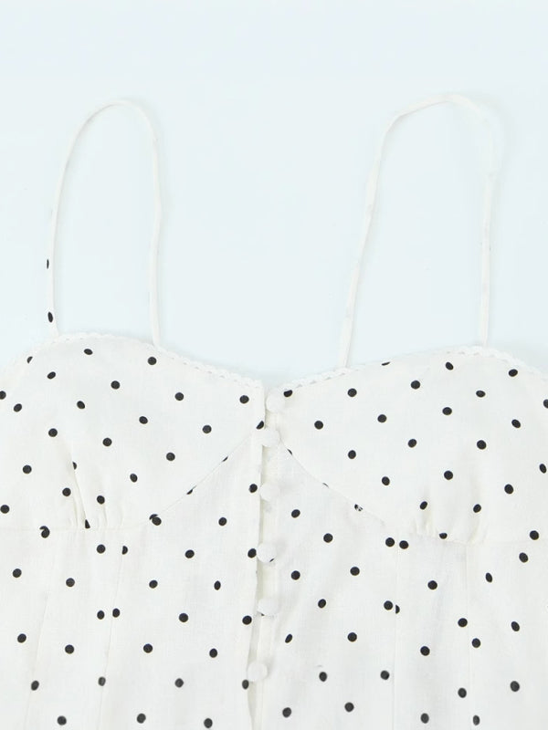 Isla's Strappy Polka Dot Single-breasted Mini Dress-TOPS / DRESSES-[Adult]-[Female]-2022 Online Blue Zone Planet