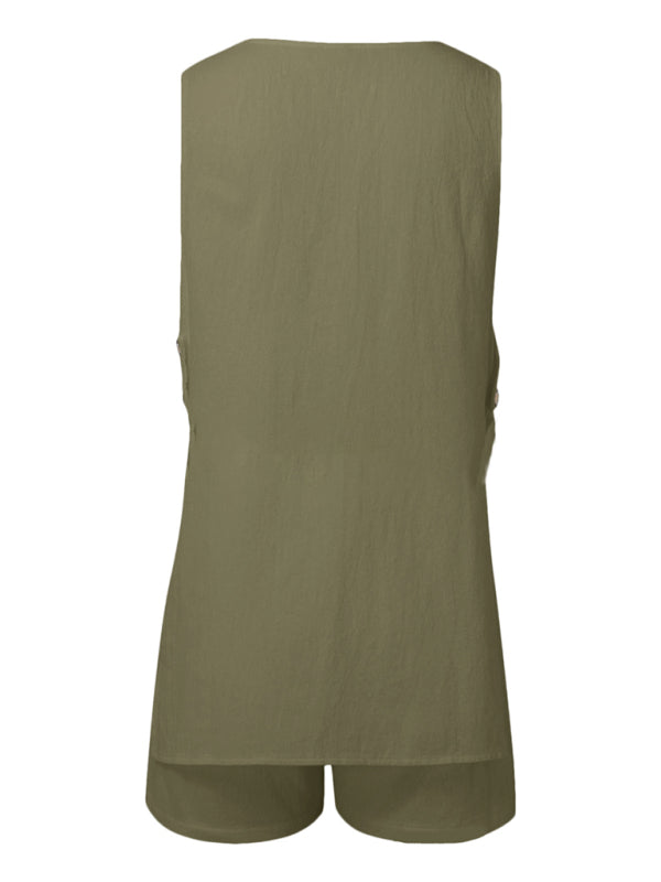 New style sleeveless shorts two-piece suit, fashionable and comfortable, can be worn as outdoor women's home clothes-[Adult]-[Female]-2022 Online Blue Zone Planet