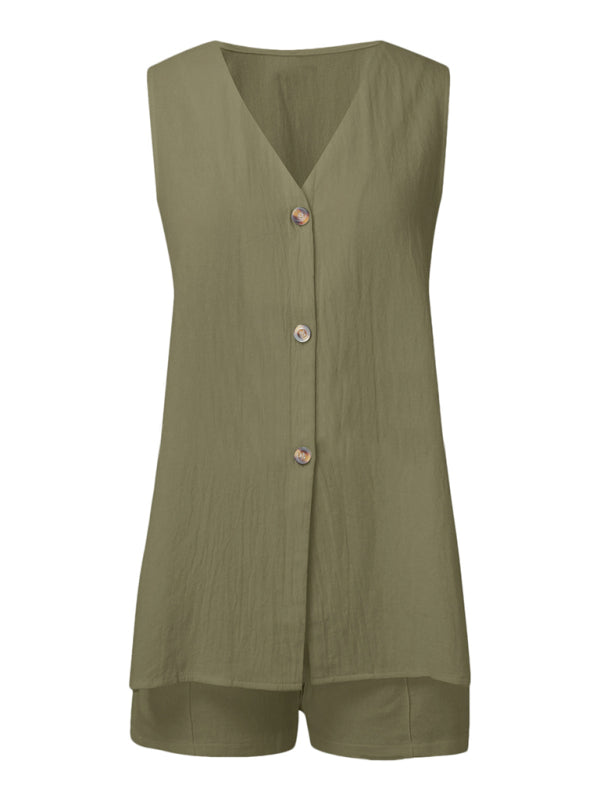 New style sleeveless shorts two-piece suit, fashionable and comfortable, can be worn as outdoor women's home clothes-[Adult]-[Female]-2022 Online Blue Zone Planet