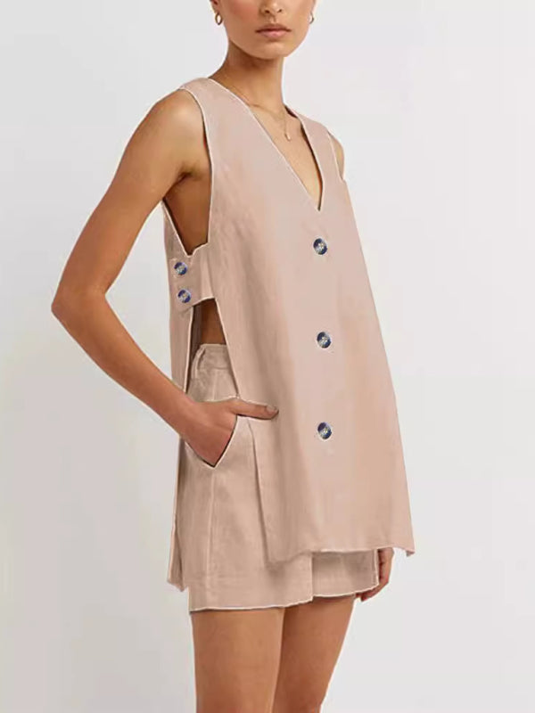 New style sleeveless shorts two-piece suit, fashionable and comfortable, can be worn as outdoor women's home clothes-[Adult]-[Female]-2022 Online Blue Zone Planet