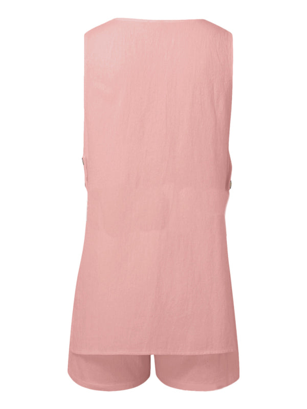 New style sleeveless shorts two-piece suit, fashionable and comfortable, can be worn as outdoor women's home clothes-[Adult]-[Female]-2022 Online Blue Zone Planet