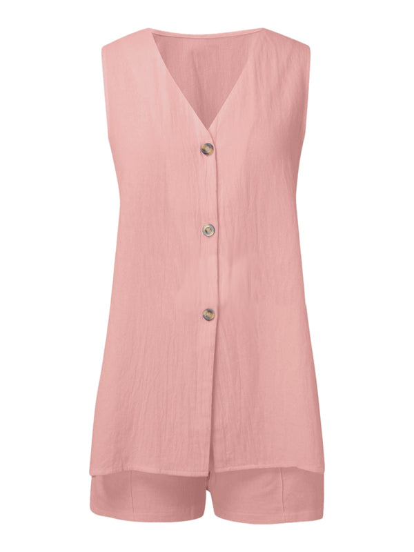 New style sleeveless shorts two-piece suit, fashionable and comfortable, can be worn as outdoor women's home clothes-[Adult]-[Female]-2022 Online Blue Zone Planet