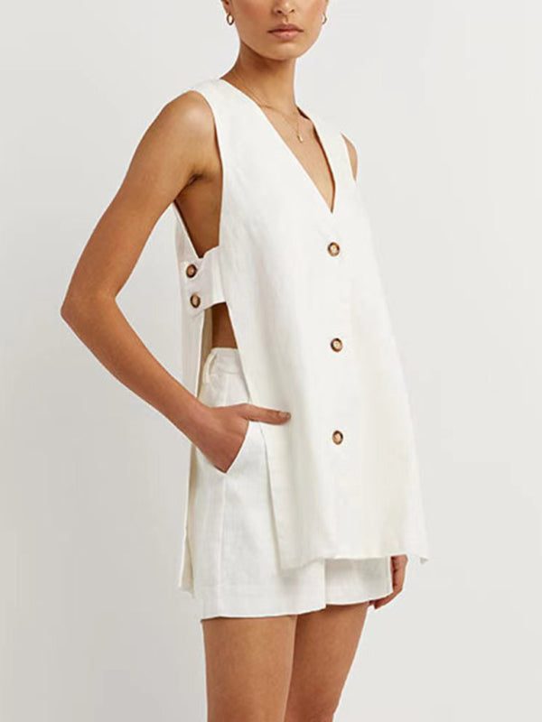 New style sleeveless shorts two-piece suit, fashionable and comfortable, can be worn as outdoor women's home clothes-[Adult]-[Female]-White-S-2022 Online Blue Zone Planet