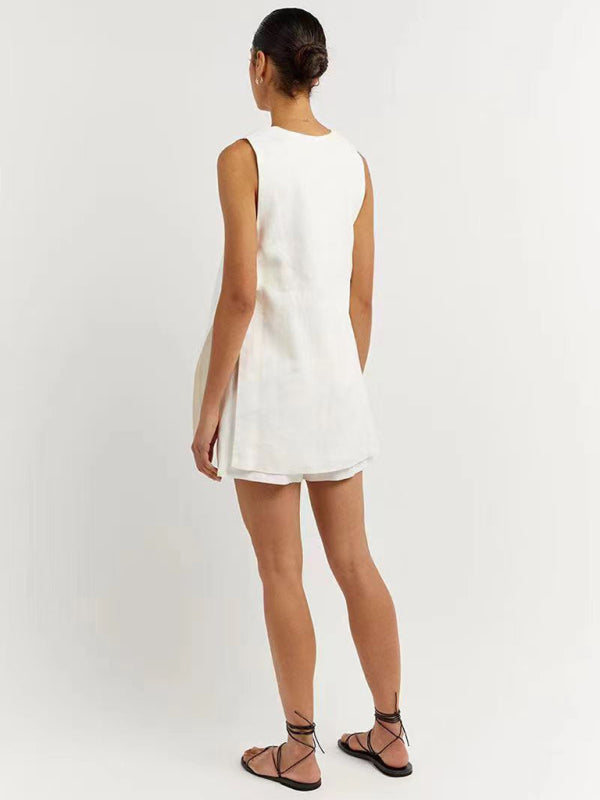 New style sleeveless shorts two-piece suit, fashionable and comfortable, can be worn as outdoor women's home clothes-[Adult]-[Female]-2022 Online Blue Zone Planet