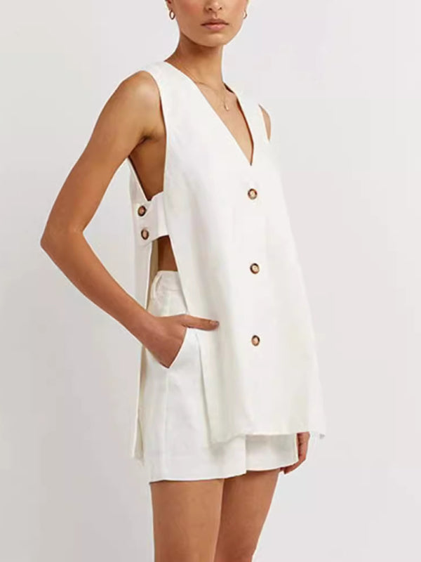 New style sleeveless shorts two-piece suit, fashionable and comfortable, can be worn as outdoor women's home clothes-[Adult]-[Female]-2022 Online Blue Zone Planet
