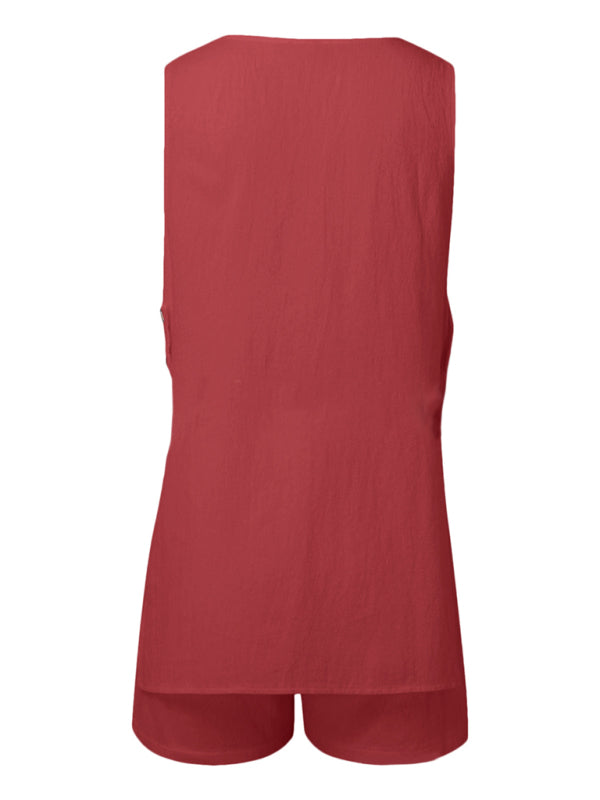 New style sleeveless shorts two-piece suit, fashionable and comfortable, can be worn as outdoor women's home clothes-[Adult]-[Female]-2022 Online Blue Zone Planet