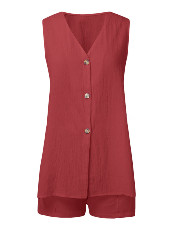 New style sleeveless shorts two-piece suit, fashionable and comfortable, can be worn as outdoor women's home clothes-[Adult]-[Female]-2022 Online Blue Zone Planet