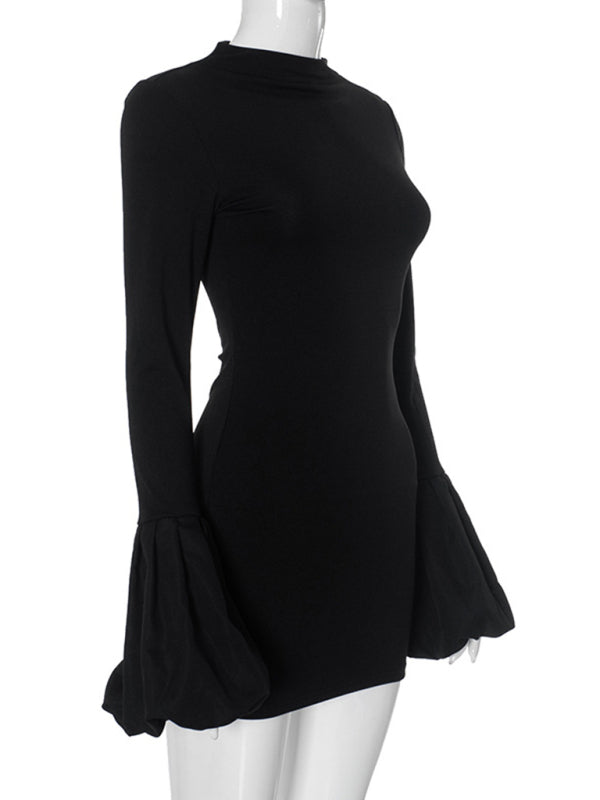Women's round neck long sleeve puff sleeve dress-TOPS / DRESSES-[Adult]-[Female]-2022 Online Blue Zone Planet